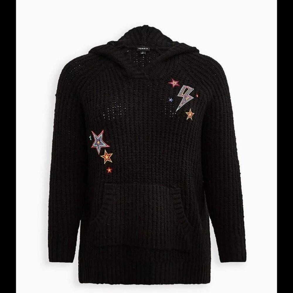 NWT TORRID Black Knit Celestial Hoodie Sweater with Pocket